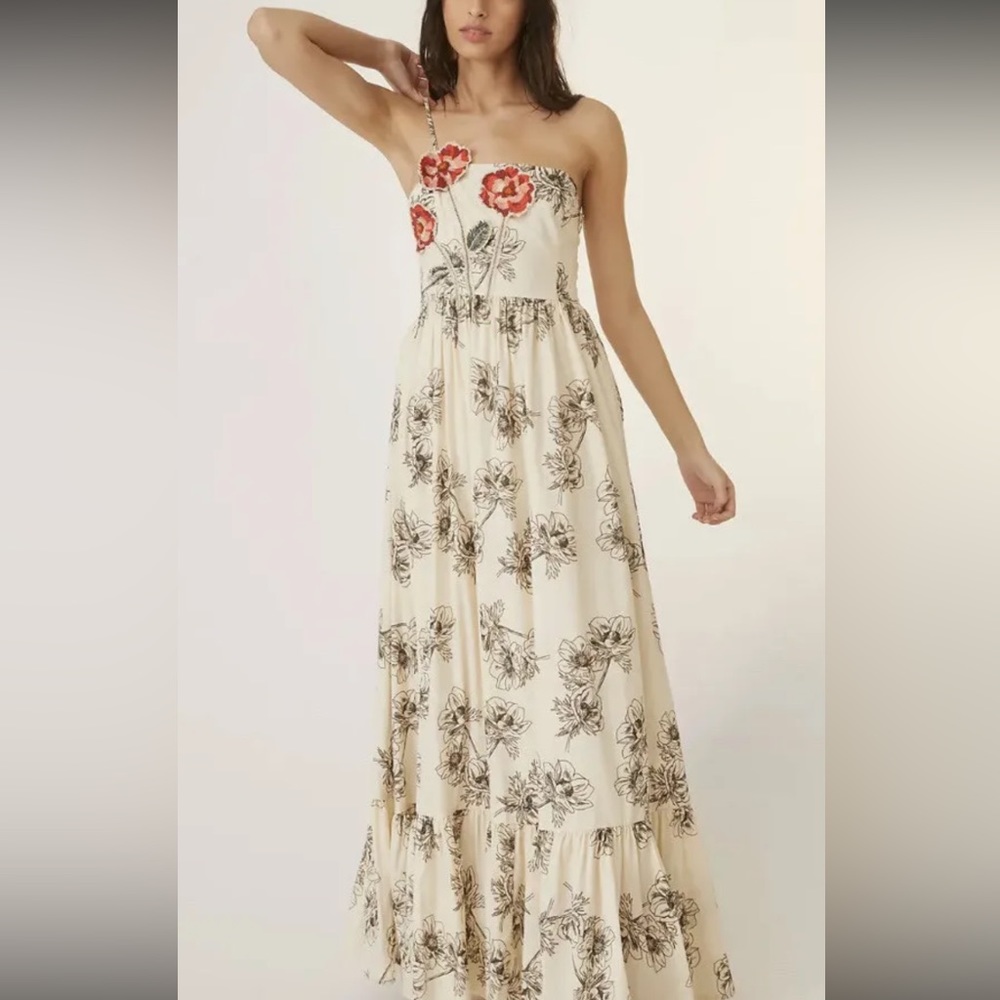 Anthropologie Floral Maxi Dress - Cream and Red